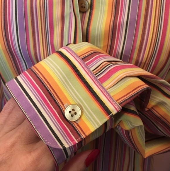 Foxcroft Multicolored Striped Button Down Collared Shirt Women's Plus Size 16 - Picture 8 of 12